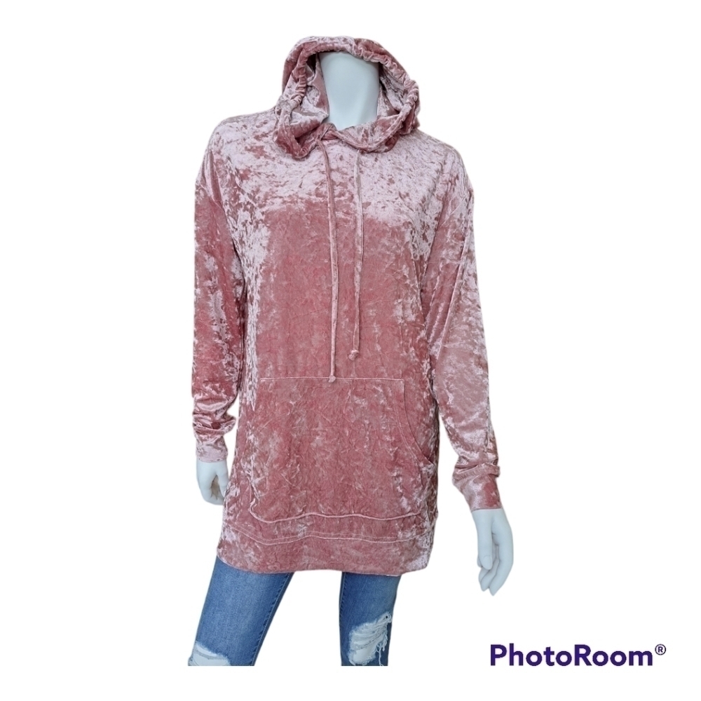 Cabin Fever comfort pink velvet hoodie pullover velvet top sweater dusty pink - Picture 4 of 16